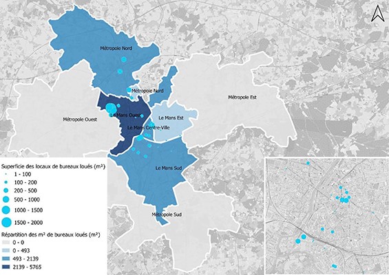 Marché des locations de bureaux 2022 par zones Le Mans Cimans