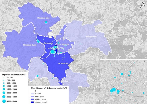 Marché des ventes de bureaux 2022 par zones Le Mans Cimans